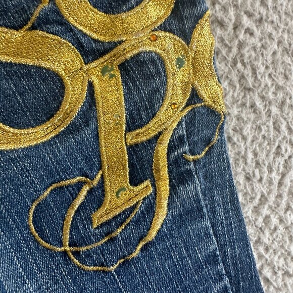 Y2K Southpole Capri Embroidered Gold Bling 90s Hip Hop Stretch Roll Up - Picture 15 of 16